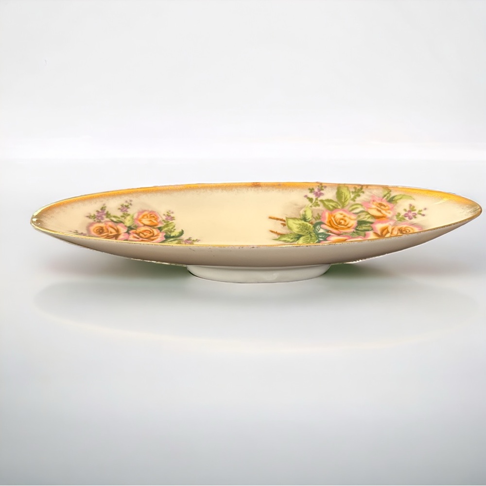 Vintage Tilso Oval Shaped Rose Patterned Ceramic Dish Japan Hand Painted - Picture 2 of 14